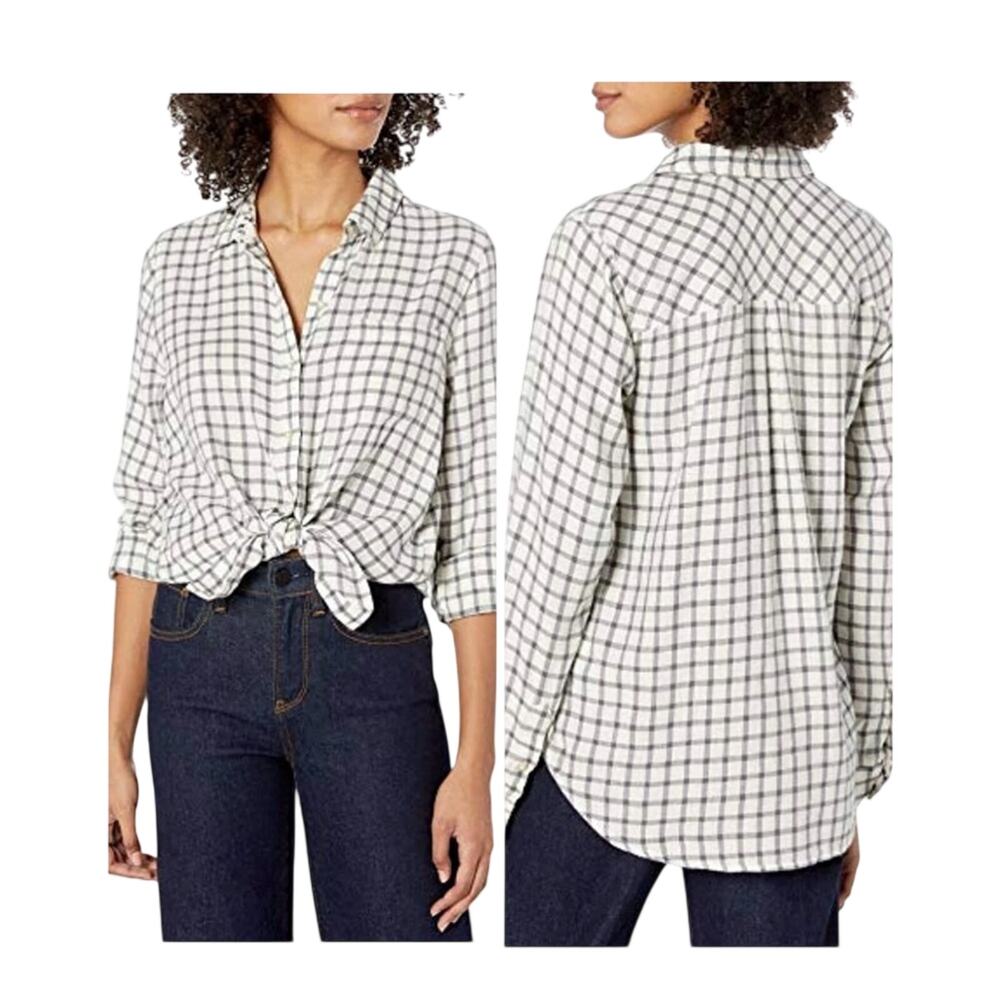 NWOT Lucky Brand Women's Plaid Contrast Long Sleeve Button Up Shirt Lightweight